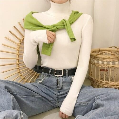 2021 Autumn Winter Thick Sweater Women Knitted Ribbed Pullover Sweater Long Sleeve Turtleneck Slim Jumper Soft Warm Pull Femme