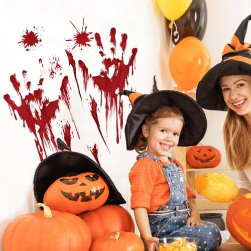 Halloween Decoration Haunted House Prop New Horrible Halloween Bloody Handprint Stickers Wall Window Door Home Decal Stickers