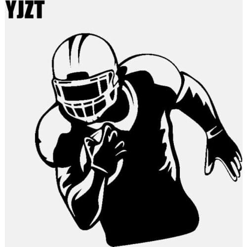 YJZT 14.8CM*15.1CM Cartoon American Football Player Sports Helmet Vinyl Decal Car Stickers Black/Silver C3-1725