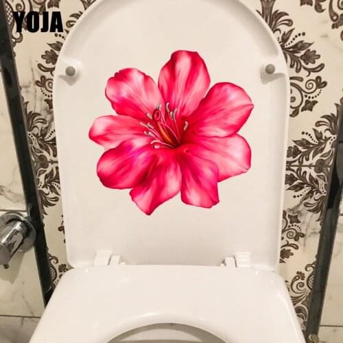 YOJA 22.2CM×21.9CM Single Red Flower Toilet Decoration WC Accessories Classic Home Wall Stickers T1-2563