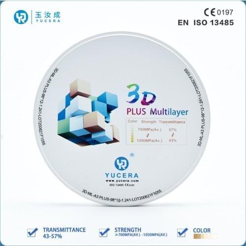 YUCERA 25MM 3D multilayer plus/pro zirconia blocks dental lab equipment of Dental Zirconia Block Manufacturer