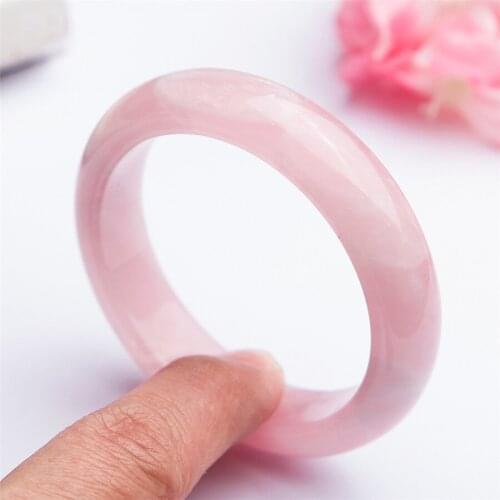 Genuine Natural Pink Rose Crystal Quartz Women Lady Fashion Bangles Inside Diameter 54mm