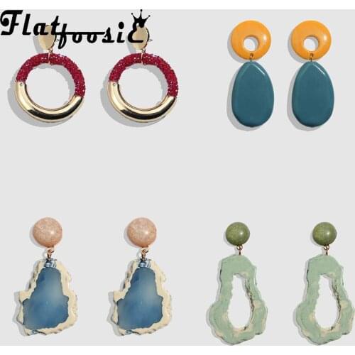 Flatfoosie 2019 New Trendy Ethnic Resin Multicolor Bohemian Drop Dangle Earrings For Women Vinatge Wedding Pendant Earring Party