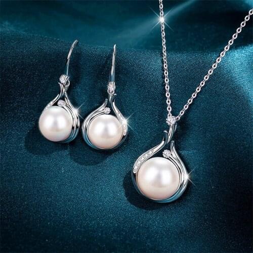 Fashion Bridal Jewelry Sets Silver Color Crystal Elegant Pearl Jewelry Set Drop Earrings & Necklace Sets For Women