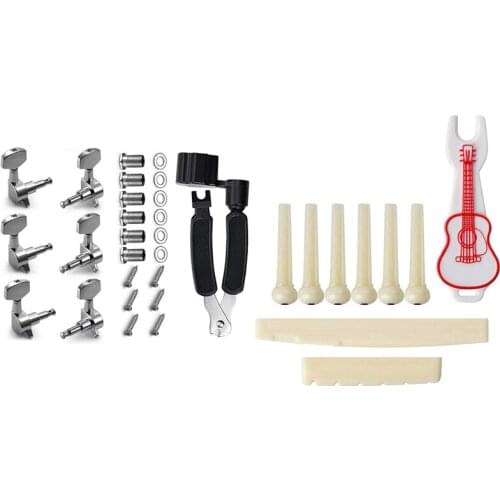 1 Set Metal Machine Head Guitar String Tuning Peg with String Winder & 1 Set Acoustic Guitar Bridge Pins