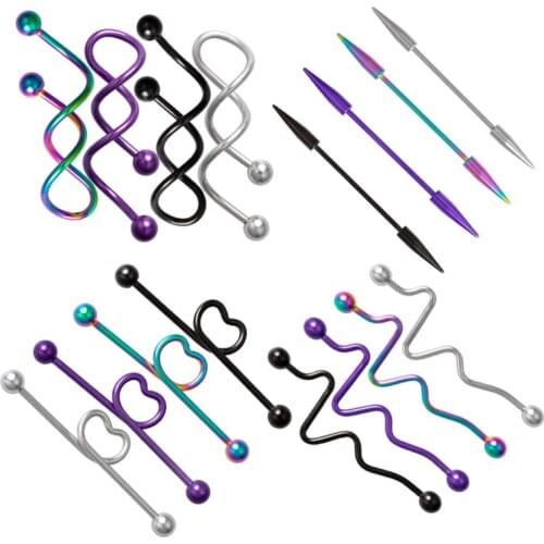 1PCS Stainless Steel Twist Ear Industrial Piercing Barbells Spiral Belly Button Ring Navel Piercing Earring Long Ear Stud 14G