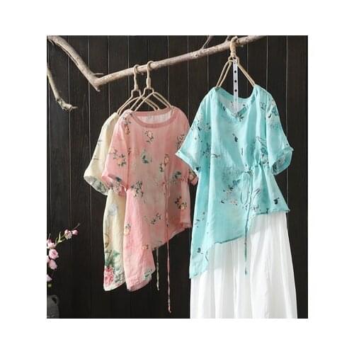 2021 national trend women flower print top basic shirt chinese traditional style shirt female hanfu elegant cheongsam tops