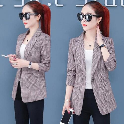 2021 Spring Autumn Fashion Women Plaid Blazers and Jackets Work Office Lady Suit Slim Single button Business Female Blazer Coat
