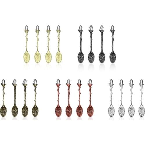 4 Pcs Retro Crystal Alloy Stereoscopic Spoon Coffee Tea Decorative Dessert Ice Cream Spoons for Cafe Tableware