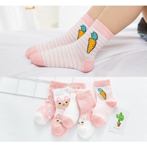 5Pairs/lot Kids Socks Summer 0-5Y Cotton Cartoon Animal Kids Socks Carrot Girls Mesh Cute Newborn Boy Toddler Children Socks