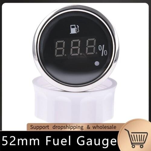 52MM 100% Digital Fuel Level Gauge Warning Light Oil Tank Indicator Marine Fuel Level Meter Marine Auto Instrument