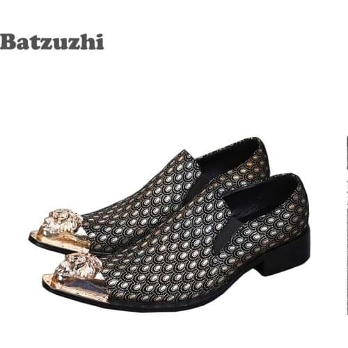 Batzuzhi Luxury Italian Style Mens Pointed Toe Dress Shoes Mteal Cap Leather Shoes Men Business Party Footwear, EU38-46