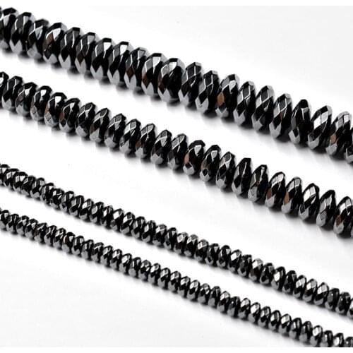Free Shipping Natural Fine Flat Beads Black Hematite Beads 3/4/5/6/8/10 MM Chain Select Size Jewelry Make DIY Bracelet Necklace