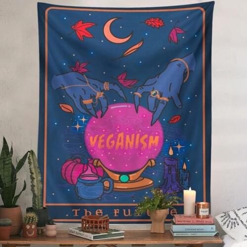 Magic Tarot Wall Tapestry Moon Hand Quotes Veganism Magical Witch Art Tapestry Wall Hanging Living Room Bedroom Home Decor Mural