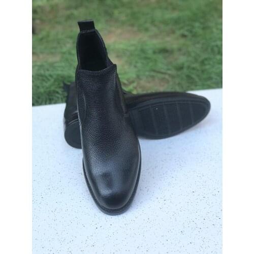 Mens Black Genuine Leather Casual Boots