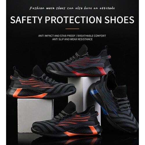 Mens Work Boots Safety Shoes Steel Toe Cap Lightweight Breathable Hike Sneakers Construction Shoes for Men Black Shoes