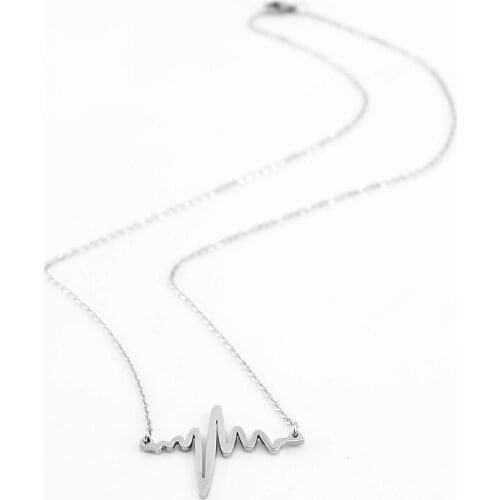 100% Stainless Steel Heartbeat Charms Pendants Necklace For Women Link Chain High Polished Single Piece