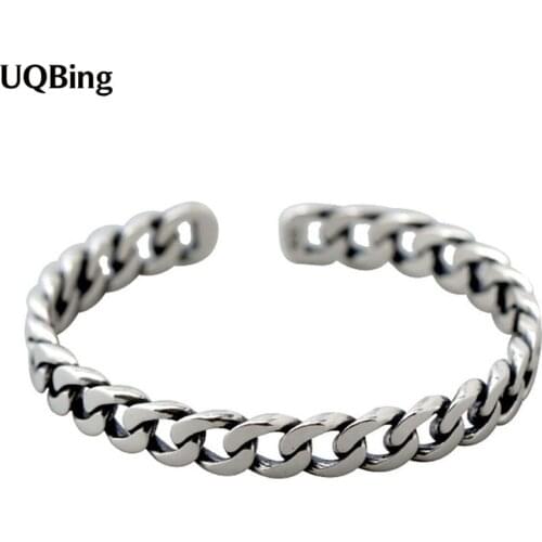 Punk Style Women 925 Sterling Silver Vintage Open Adjustble Chain Link Bangles Jewelry Wholesale