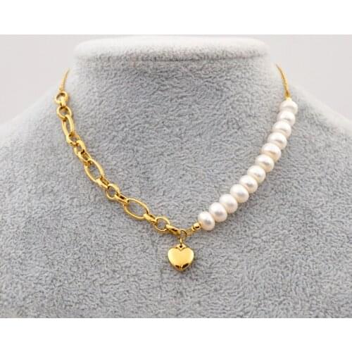 14KGF Chain Charm Pearl Choker Natural Freshwater Pearl Choker Necklaces for Women Vintage Necklace 38cm