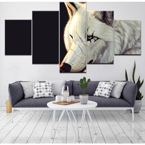 Living Room Decoration Canvas Painting Wolf In The Snow Canvas Print Art Modern Home Decor 5 Panel Modular Wall Picture Artwork