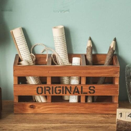 Office Pen Holder Receives Wooden Retro Desk Learning Supplies Stationery Boxes Desktop Makeup Brush Bucket Creative Furnishings
