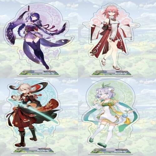 Hot Anime Genshin Impact Hu Tao Yan Fei Cosplay Acrylic Figure Eula Kaedehara Kazuha Stand Model Plate Desk Decor Gift For Man