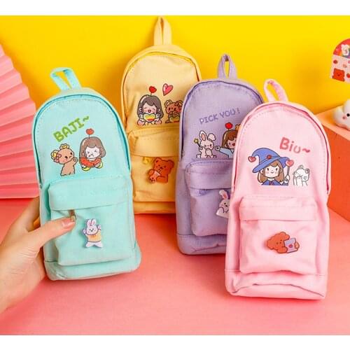 Korean ins style creative school bag pencil case girl heart multi-purpose large-capacity canvas cute super cute pencil case