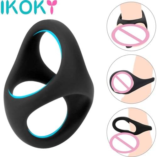 IKOKY Cock Ring Soft Silicone Sex Toys for Men Male Masturbator Sexy Dual Ring Penis Ring Men Time Delay Ejaculation