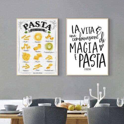 Beautiful Italian Kitchen Decoration Painting Pasta Types Poster Magic Fellini Quote Canvas Prints Italy Lovers Restaurant Decor