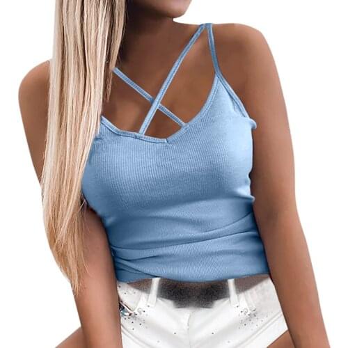 2021 Hot Sale Summer New Top Night Club Party Wear Womens V-Neck Tank Tops Ladies Sleeveless Cami Vest T Shirt
