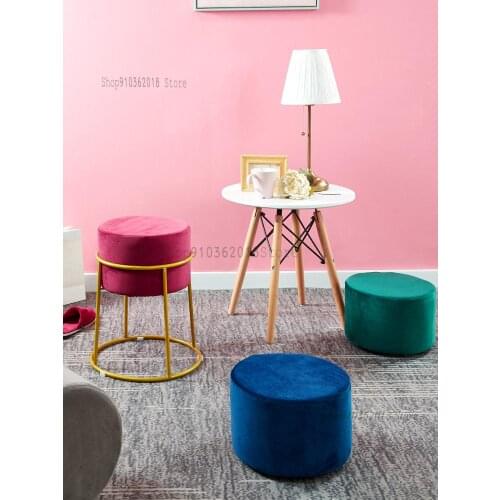 Small Stool Household Iron Art Round Stool Net Red Lazy Bench Light Luxury Simple Modern Shoe Makeup Stool Chair Low Stool
