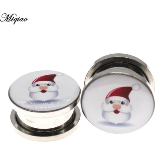 Miqiao 2pcs Fashion Stainless Steel Pulley Ear Expander Stud Thread Tunnel Ear Gauge Christmas Party Jewelry