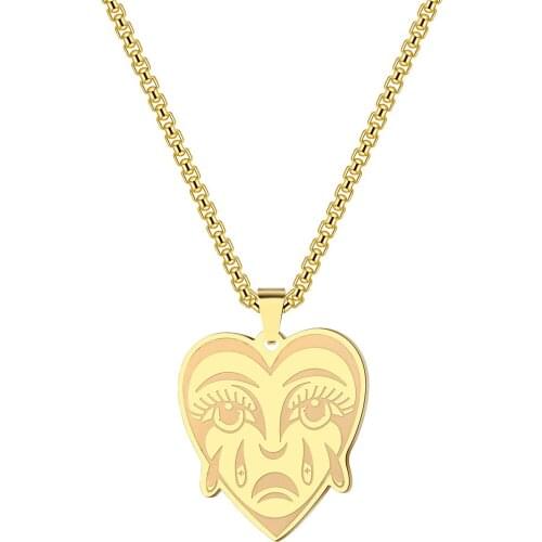 Kinitial Fashion Stainless Steel Crying Heart Charm Pendant Necklaces Clavicle Chain Heart Choker For Womens Gift Jewerly