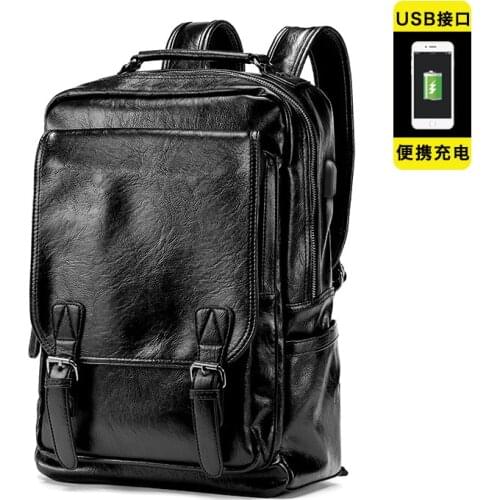 Fashion Backpack Men Leather School Backpack for Teenager Boys USB Charge Mens Travel Backpack Laptop Large Capacity Bagpack