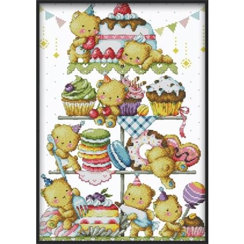 Lovely Bear Family Counted Cross Stitch Patterns Kits Printed Canvas Embroidery Set 11CT 14CT Diy Handmade Needlework Home Decor