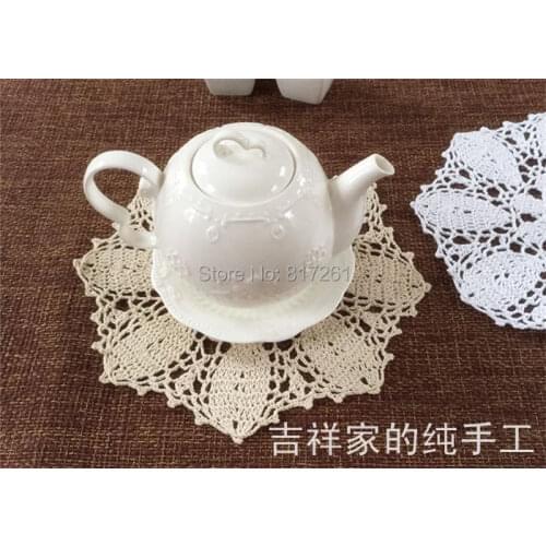 2015 new free shipping 12 pic/lot 25cm cotton crochet lace mat table mat coaster as tea holder felt for home decor doilies pad