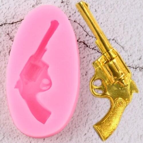 Revolver Handgun Pistol Silicone Molds Baby Birthday Cupcake Topper Fondant Cake Decorating Tools Candy Chocolate Gumpaste Mould