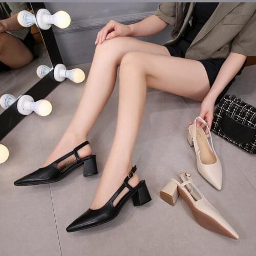 Large Fat Wide 41-43 Pointed Shallow Mouth Chunky Heel Sandals Women Summer New Fashion Simple Work Shoes Small Size