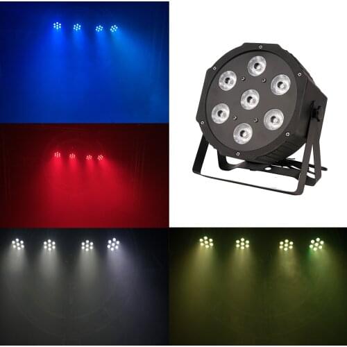 Seven plastic par lights 7×12W RGBW4in1 are suitable for use in places such as bars, parties, disco lights, etc