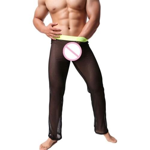 Mesh Transparent Long Pants Sexy Men Loose Black Lounge Loose-Fitting Fitness Pants Pyjama Trouser Sleep Pant Lingerie