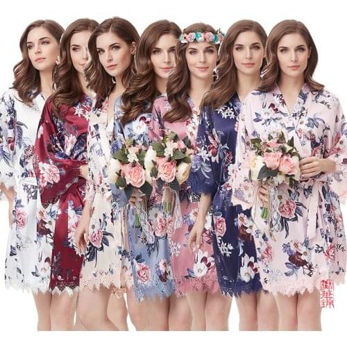 Silk robe,Bridal Party Robe,Bride Robe,Bridesmaid Lace Robes, women pajamas ,satin floral printing pajamas A236B