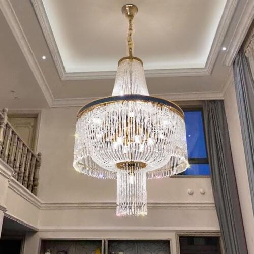 Modern Crystal Chandeliers LED Light Big Long K9 Crystal Chandelier Lights Fixture Spiral Stair Way Hanging Lamps 3 Circles