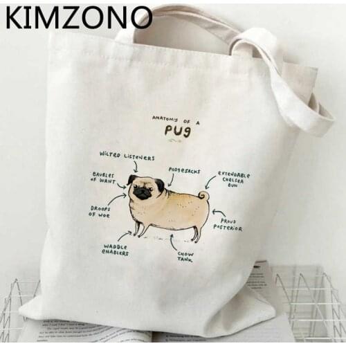 Pug shopping bag bolsas de tela bolsa reusable canvas grocery bolso bag tote sac cabas shoping ecobag cabas