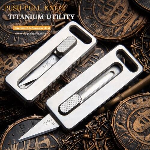Titanium alloy telescopic knife push-pull knife portable EDC outdoor camping self-defense knife