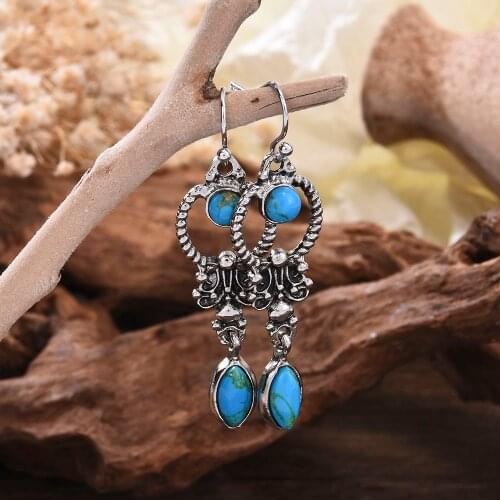 Vintage Earrings Tribal Personality Natural Stone Dangle Drop Earrings Resin Stone Boho Hanging Costume Jewelry for Women