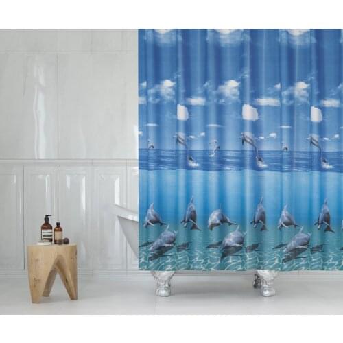 Zethome Shower 8852 Dolphin Family Curtain Modern Design Polyester Fabric Waterproof Washable Mould (71"x78")