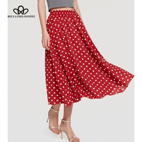 Bella Philosophy summer women chiffon skirt floral dot print sweet retro boho female skirt slim mid-calf bohemia beach skirts