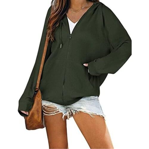 2021 Autumn Winter Sport Jacket Waffle Women Zip-Up Hooded Sweatshirt Long Sleeve Pocket Loose Women Zip-Up Hooded Outwear Coats