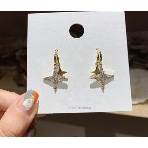 Zeojrlly Trendy Women Dangle Earrings Simple Water Double Five Star Earrings Simple Female Fashion Elegant Jewelry For Girl