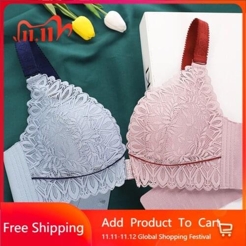 Women Wireless Front Closure Lace Bra Push Up Bra Lift Lace Front Buckle Bra Women Bralette Plus Size